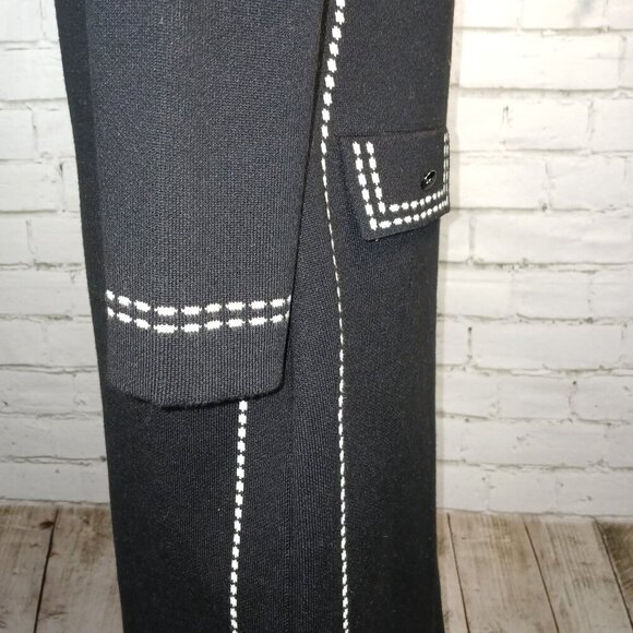 DKNY SWEATER SHEATH FITTED DRESS, BLACK WITH WHITE STITCHING, SIZE SMALL - Picture 3 of 10
